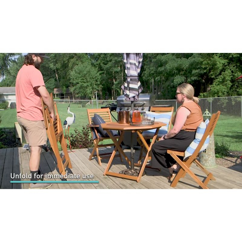 Sunnydaze Meranti Wood with Teak Oil Finish Wooden Folding Patio Lawn Slatted Arm Chairs Set - Brown - 2pk