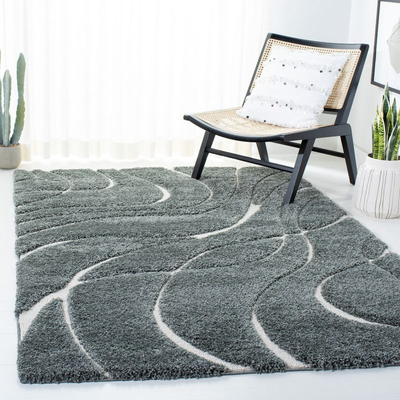 Florida Shag SG471 Power Loomed Indoor Area Rug - Grey Sage/Ivory - 9'x12' - Safavieh