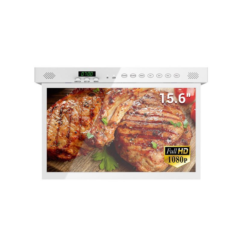 SYLVOX 15.6 inch Smart Kitchen TV, 1080P FHD Under Cabinet TV, Smart Android TV Built-in Google Play, Support Google Assistant WiFi Bluetooth