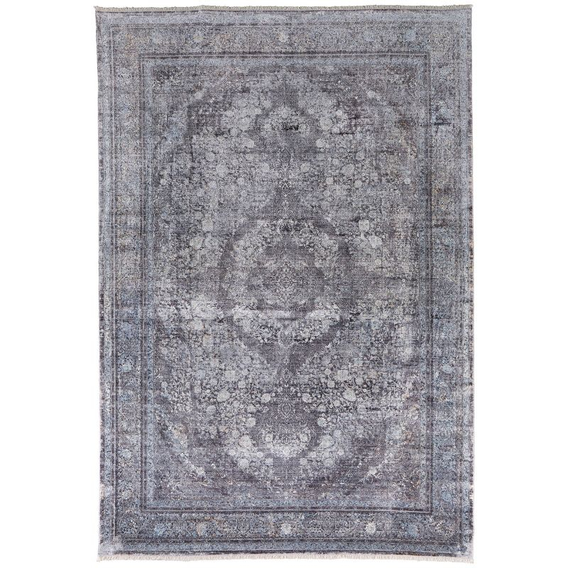 Sarrant Transitional Medallion Gray/Silver/Ivory Area Rug