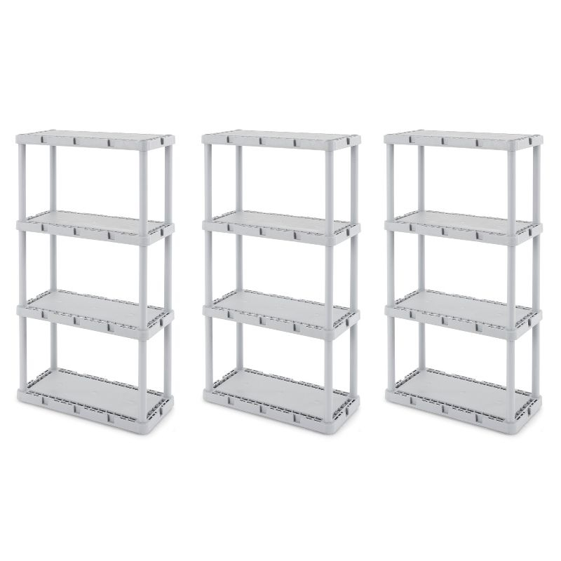 Gracious Living Knect-A-Shelf Fixed Height 4 Tier Storage System Unit Light Duty for Home, Garage, and Laundry Room, 24 x 12 x 48, Gray (3 Pack)