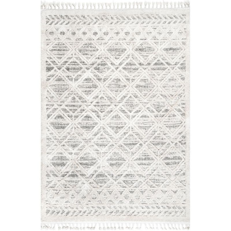 Nuloom 8x11 Ansley Moroccan Tassel Indoor Area Rug, Light Grey, Textured Bohemian Design, Plush High Pile, Stain Resistant, Bedroom, Living Room
