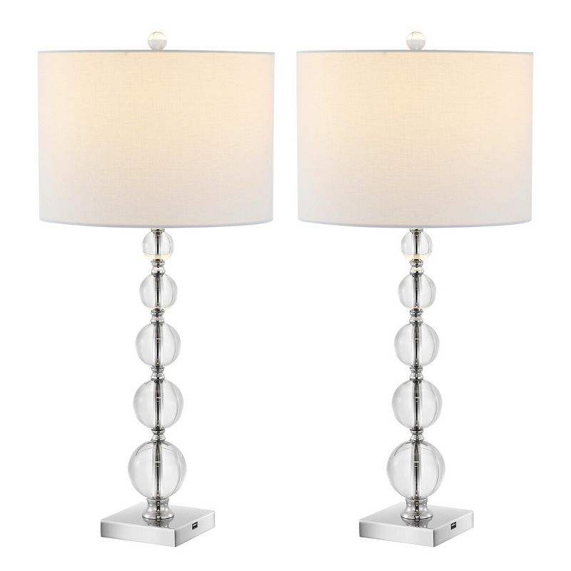 Liam Stacked Crystal Ball Lamp W/ USB Port (Set of 2) - 29.5 Inch Height - LIT4112 - Clear/Chrome - Safavieh