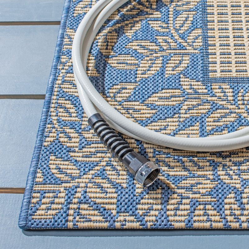 Courtyard CY0727 UV & Stain Resistant Non-Shedding Power Loomed Indoor/Outdoor Area Rug - Natural/Blue - 6'7"x6'7" - Safavieh