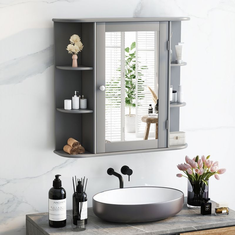 Costway Multipurpose Mount Wall Surface Bathroom Storage Cabinet Mirror Gray