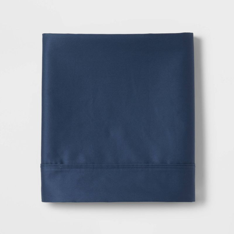 Queen 400 Thread Count Performance Flat Sheet Metallic Blue - Threshold™: Cotton Sateen, Shrink-Resistant, Machine Washable
