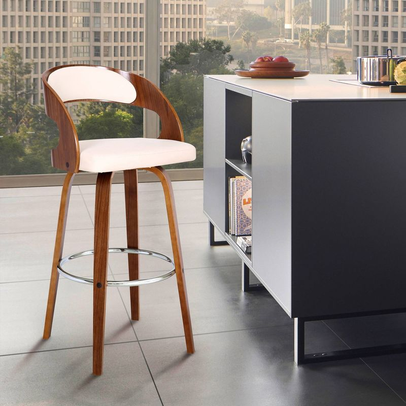 30" Shelly Contemporary Swivel Barstool Walnut/Cream - Armen Living: Eames Inspired, Chrome Footrest