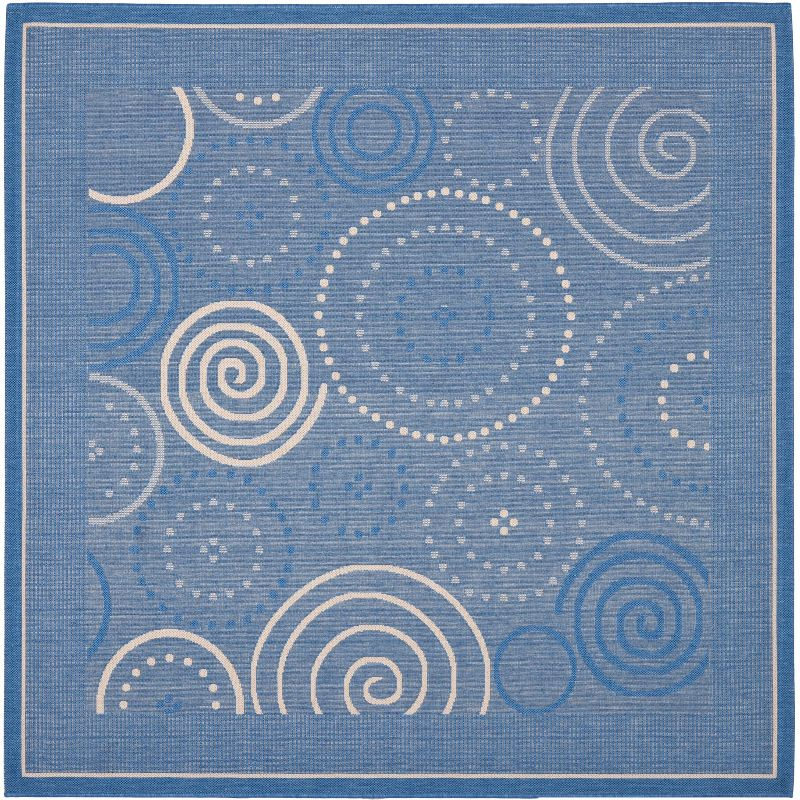 Courtyard CY1906 Power Loomed Indoor and Outdoor Area Rug - Blue/Natural - 7'10"x7'10" - Safavieh