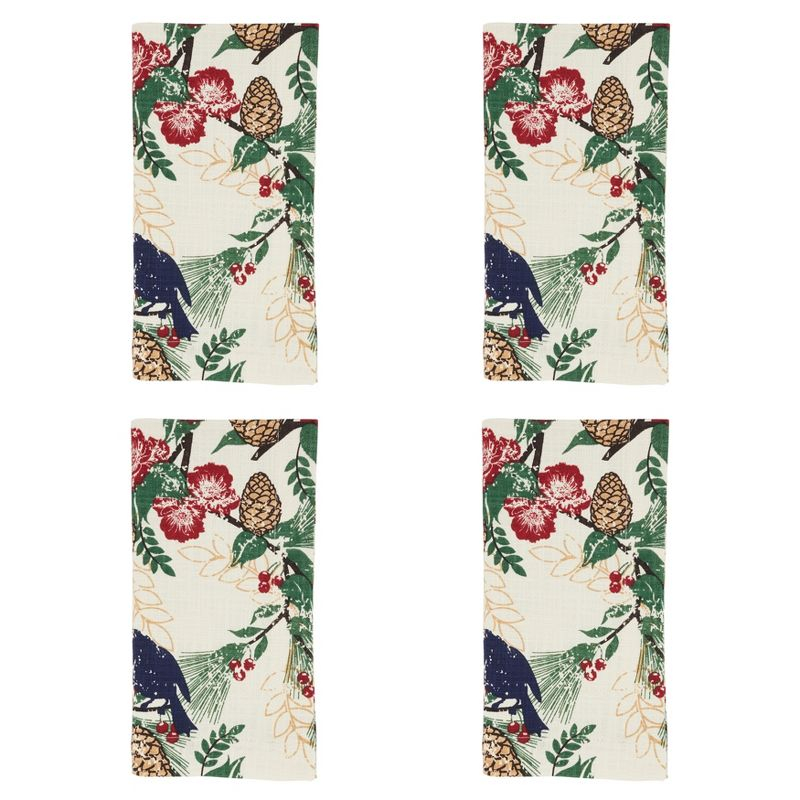 Saro Lifestyle Dinner Napkins With Pinecones and Birds Design (Set of 4)