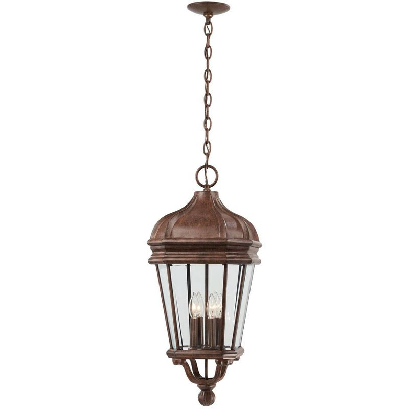 Minka Lavery Rustic Outdoor Hanging Light Fixture Vintage Rust Damp Rated 29" Beveled Clear Glass for Post Exterior Porch Patio