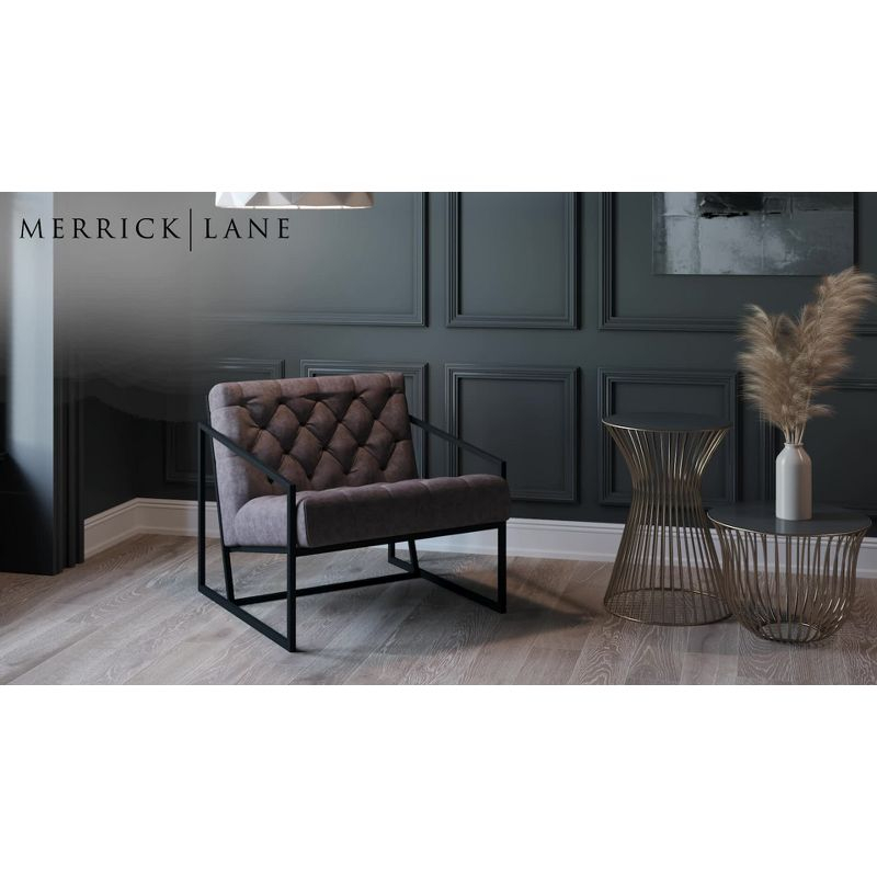 Merrick Lane Bomber Jacket Faux Leather Modern Lounge Chair With Tufted Seating and Black Metal Frame