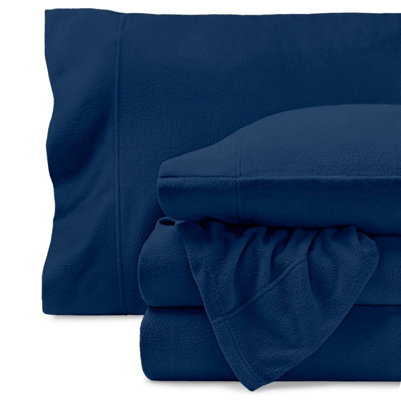 Twin XL Dark Blue Polar Fleece Sheet Set by Bare Home