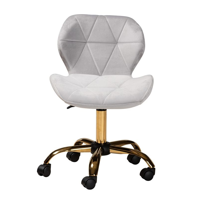 Baxton Studio Savara Contemporary Glam and Luxe Grey Velvet Fabric and Gold Metal Swivel Office Chair