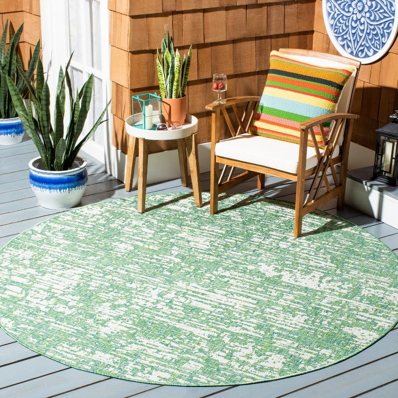 Courtyard CY8452 Power Loomed Indoor and Outdoor Area Rug - Green Blue/Ivory - 6'7" Round - Safavieh