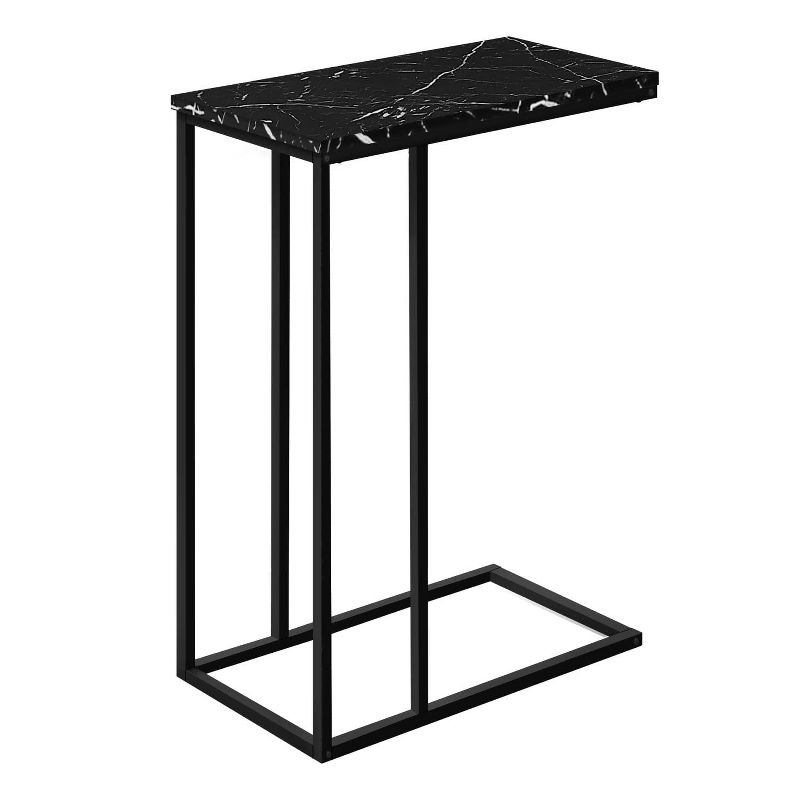 Monarch Specialties Accent Table C-Shaped End Side Snack Living Room Bedroom Metal Laminate Black Marble Look Contemporary Modern