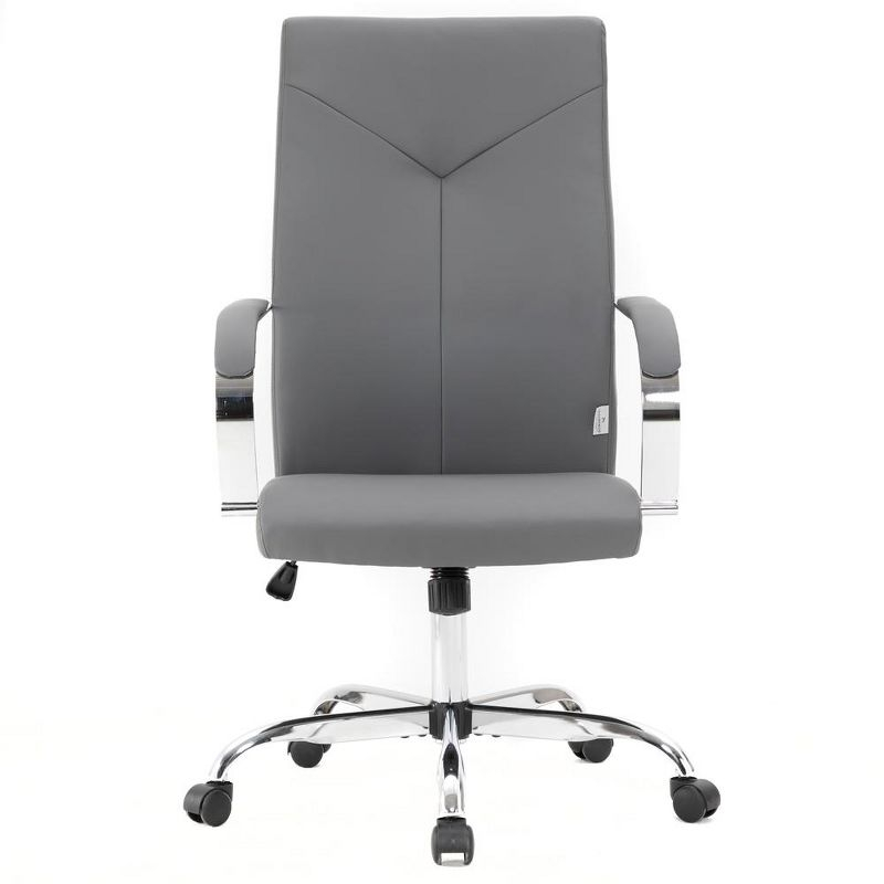 LeisureMod Sonora High-Back Leather Office Chair with Adjustable Height, Swivel, and Tilt in Grey