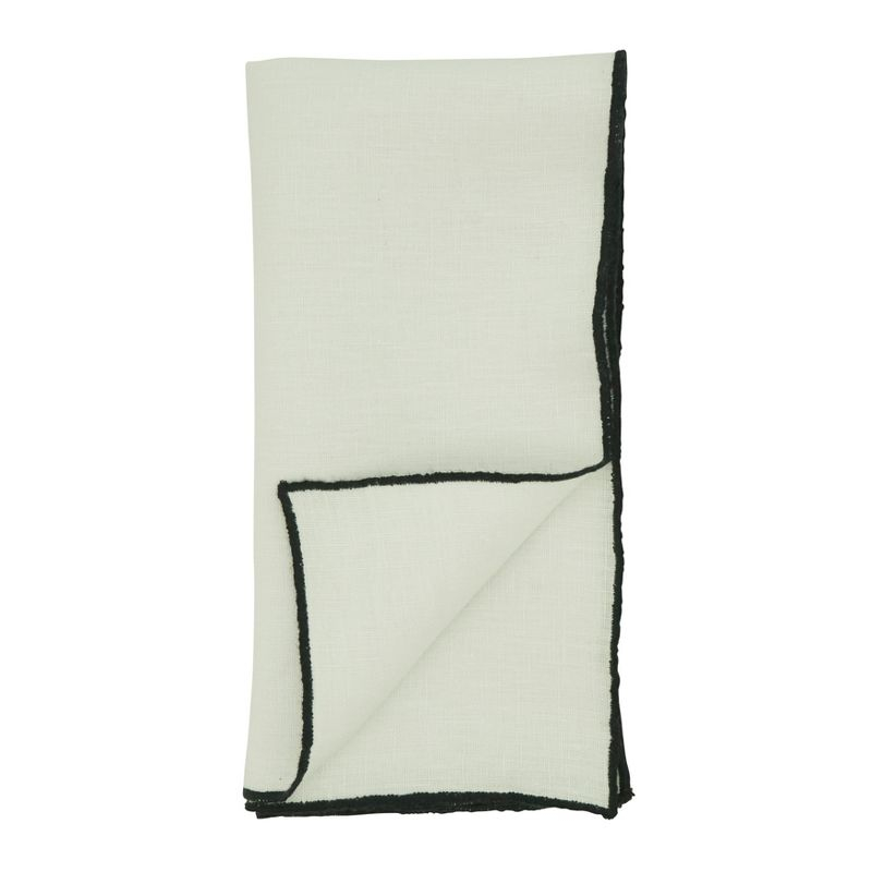 Saro Lifestyle Stitched Border Stonewashed Linen Napkins (Set of 4), Black, 20" x 20"