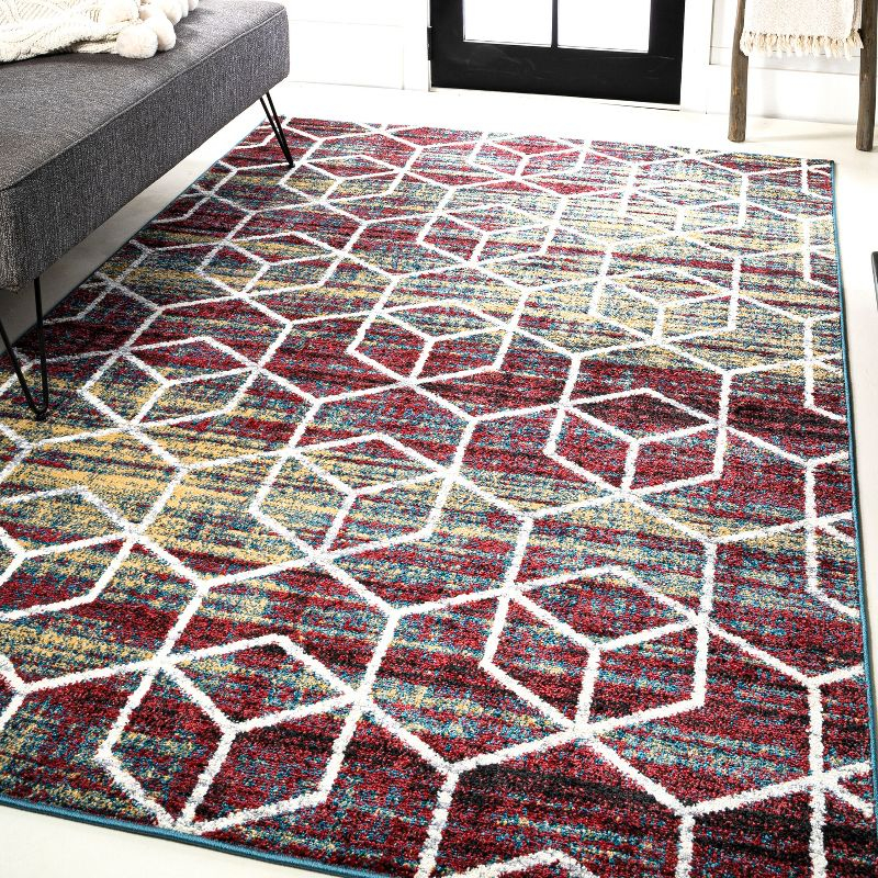 4'x6' Tumbling Blocks Modern Geometric Area Rug, Multi/White - JONATHAN Y