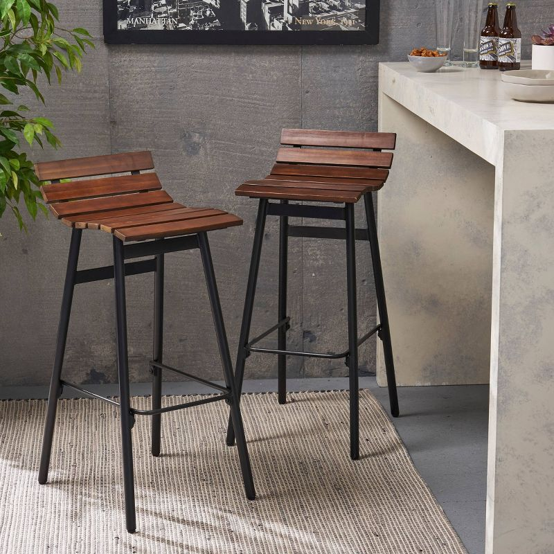 Set of 2 Pepperwood Wooden Barstool Dark Brown - Christopher Knight Home: Industrial Style, Acacia Frame, 29.25" Height