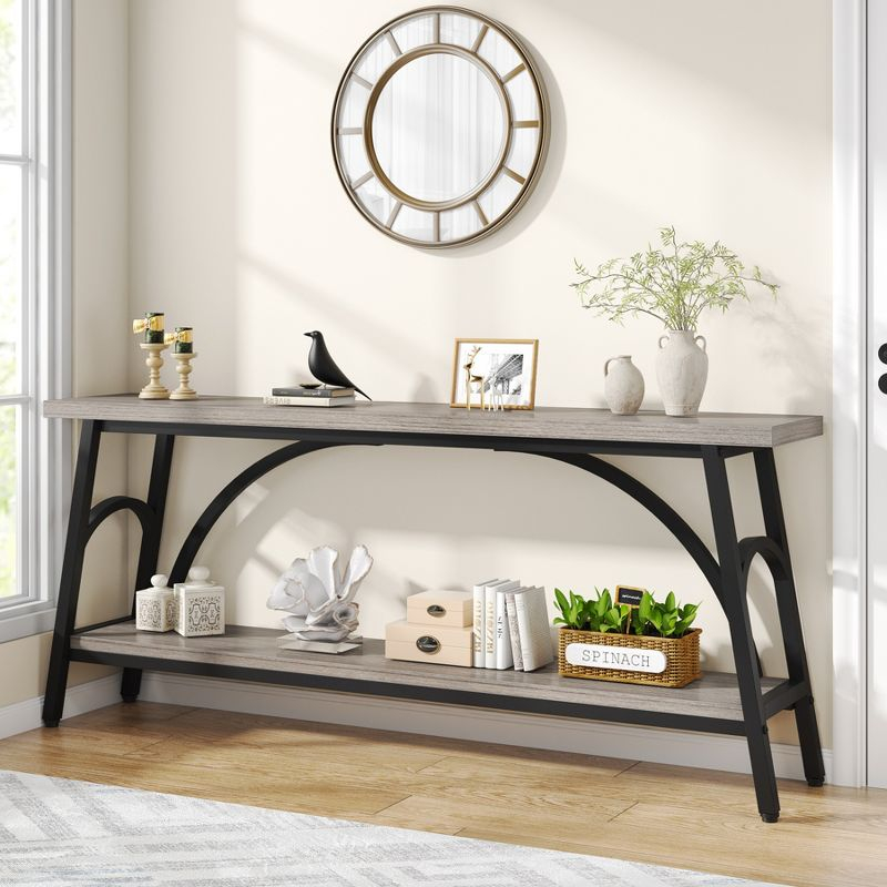 Tribesigns 70.8 inches 2-Tier TV Stand Extra Long Sofa Console Tables, Grey and Black