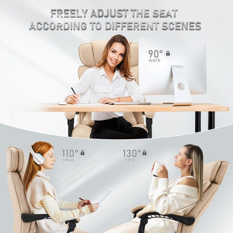 COLAMY PU Leather 300lbs Reclining Office Chair with Footrest