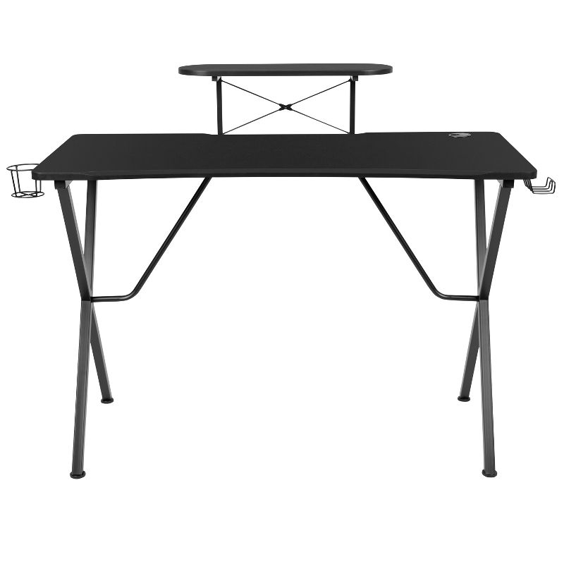 Flash Furniture Black Gaming Desk with Cup Holder, Headphone Hook, and Monitor/Smartphone Stand