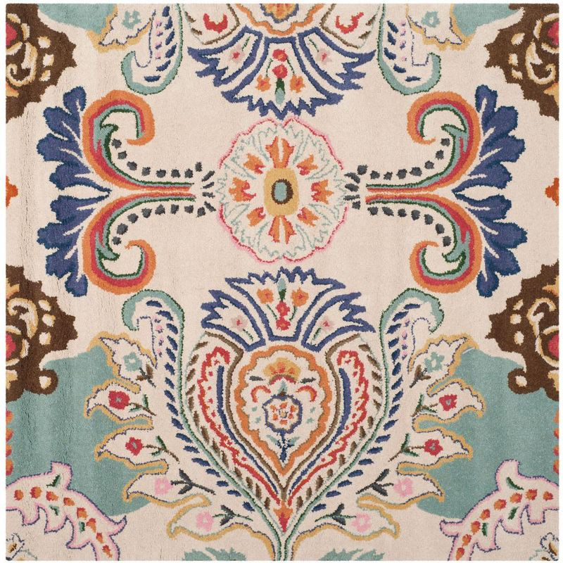 Bella BEL118 Hand Tufted Area Rug - Ivory/Teal - 5'x5' - Safavieh.