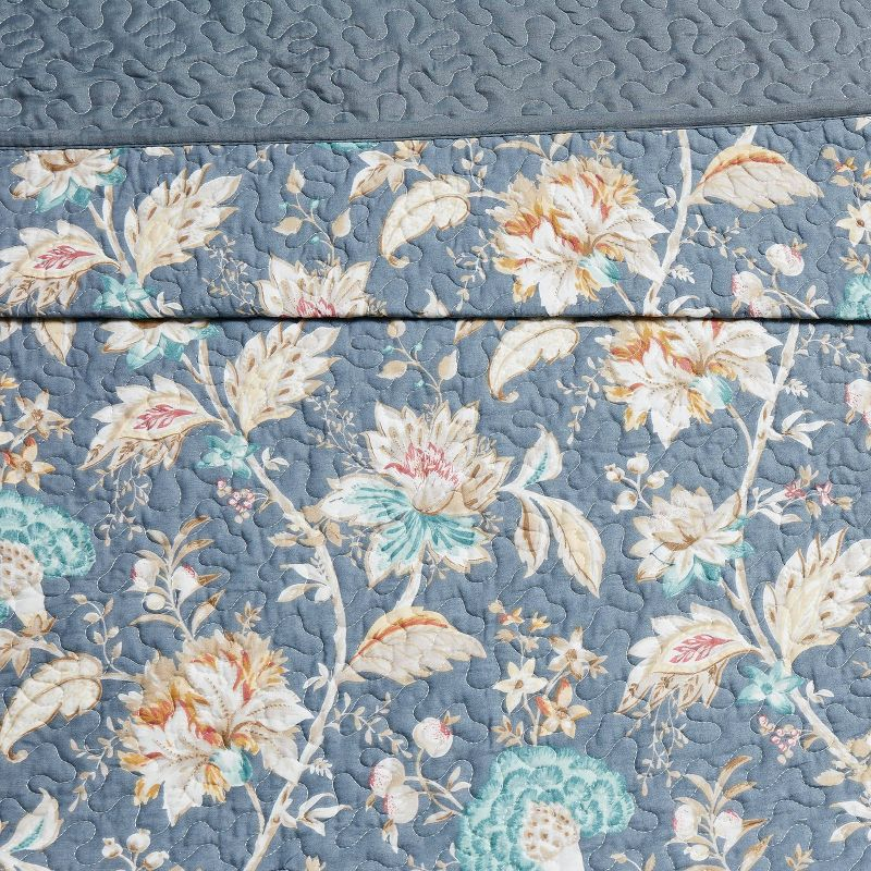 3pc King Florence Quilt Set Cream/Blue/Dark Gray - Cottage Classics: Cotton Reversible Coverlet with Shams