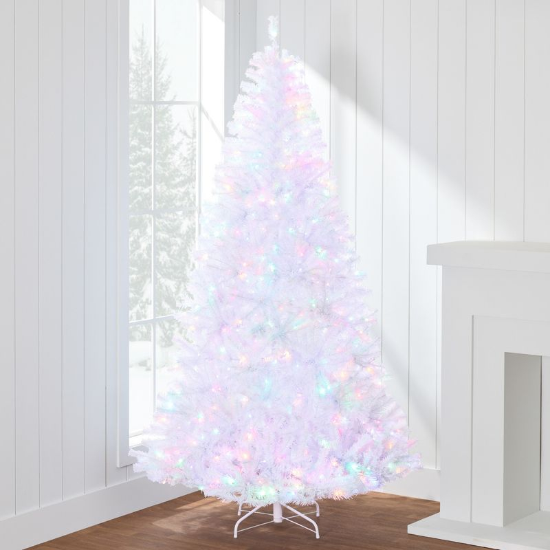 Best Choice Products 4.5ft Pre-Lit Premium Hinged Artificial White Christmas Pine Tree w/ 200 Multicolor Lights, Stand