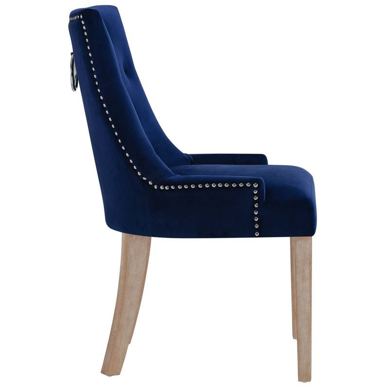 Modway Pose Tufted Performance Velvet Upholstered Dining Chair with Nailhead Trim in Navy