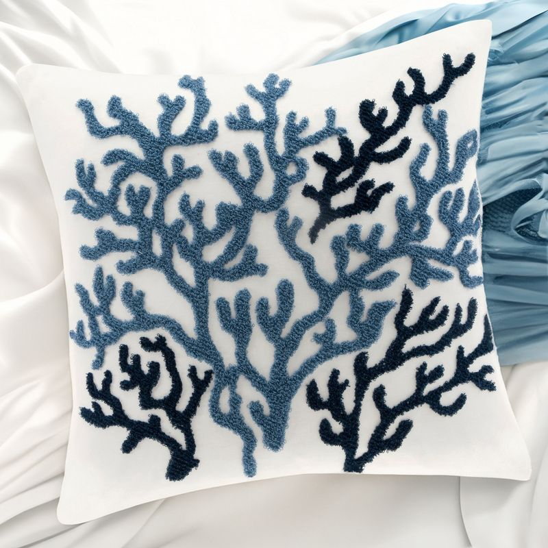 LIVN CO. Shoreline Embroidered Coral Square Decorative Pillow,18x18"