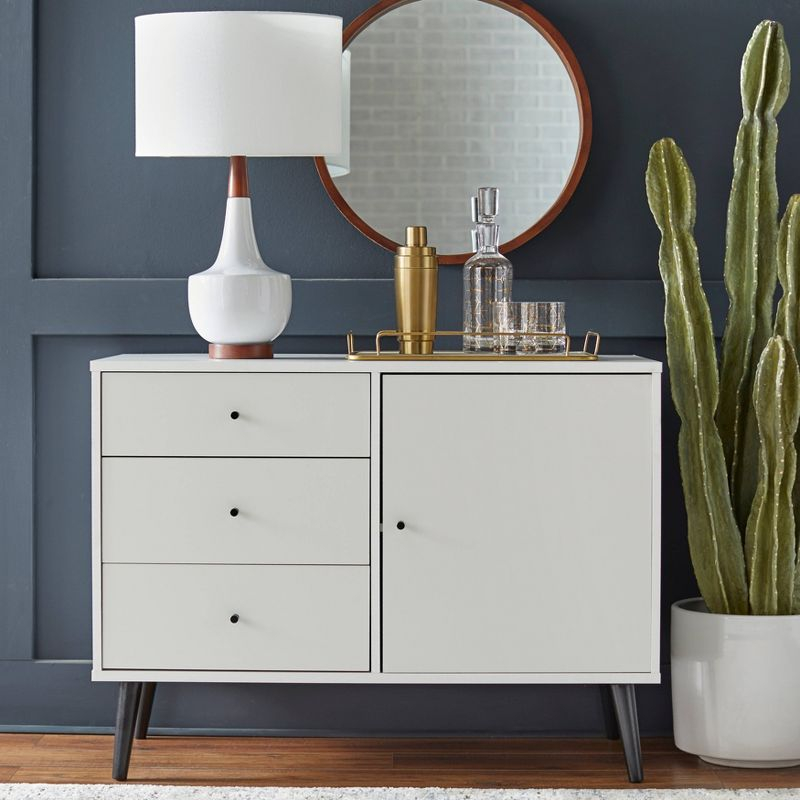 Dalton Mid-Century Modern Buffet White/Black - Buylateral: Storage Cabinet with Adjustable Shelves