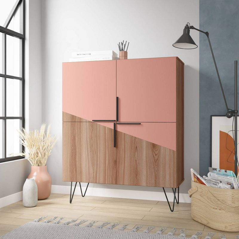 43.7" Beekman Low Cabinet Brown/Pink - Manhattan Comfort: Metal Legs, 4 Shelves, Accent Furniture