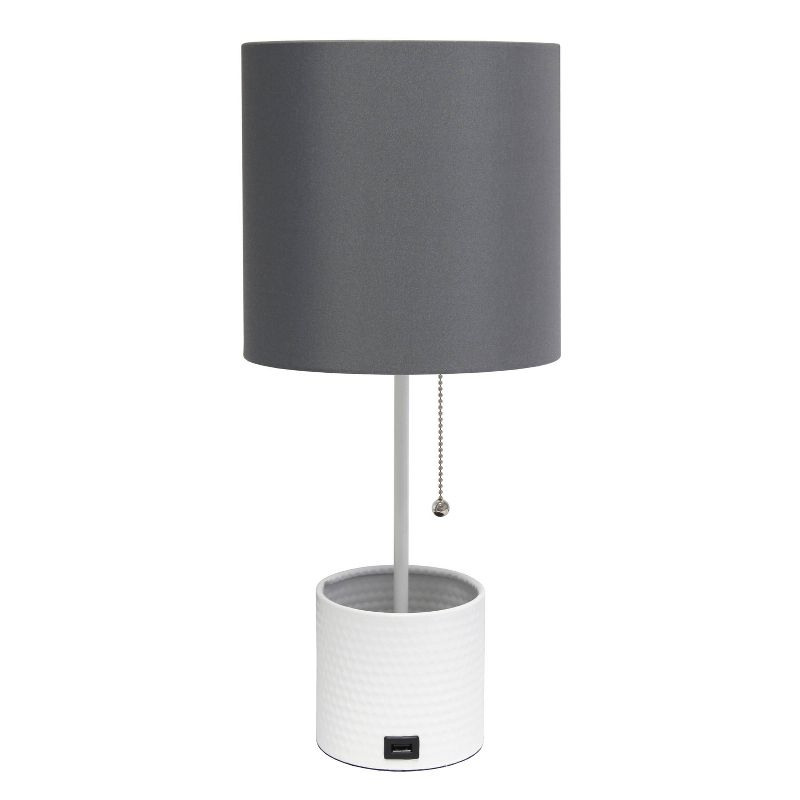 Hammered Metal Organizer Table Lamp with USB Port & Pull Chain - Simple Designs: ETL Listed, No Assembly Required