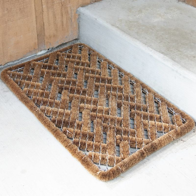 Norman Librett Wire Weave Scraper Door Mat, Basket Weave Floor Doormat, Rectangle in Coconut Fiber, Natural Brown, 18 x 30 Inches