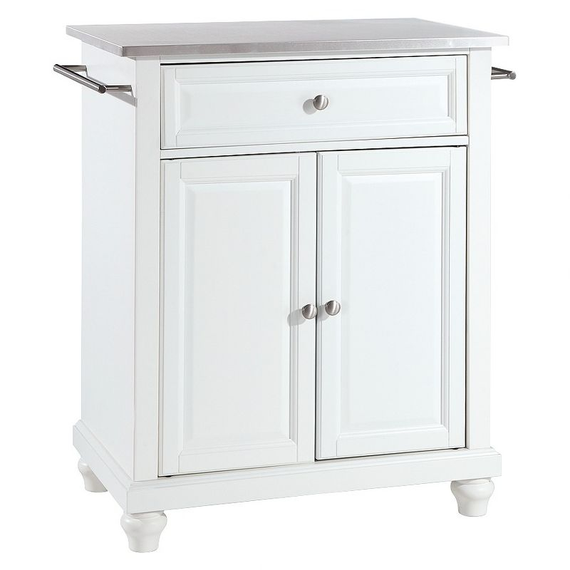 Cambridge Stainless Steel Top Portable Kitchen Island - White - Crosley: Hardwood Frame, Adjustable Shelves