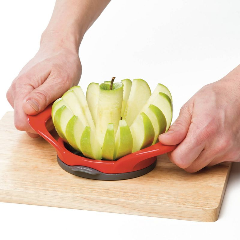 Prepworks Thin Apple Slicer: Stainless Steel Fruit & Mandolin Slicer, Dishwasher-Safe, Red
