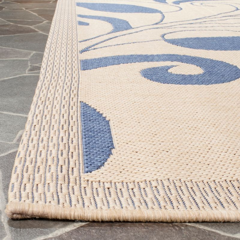 Courtyard CY2961 Power Loomed Indoor and Outdoor Area Rug - Natural/Blue - 7'10"x7'10" - Safavieh