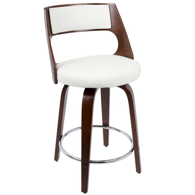 Set of 2 Cecina Upholstered Counter Height Barstools White/Cherry - Lumisource: Chrome Footrest, Swivel Seat, Wood Frame