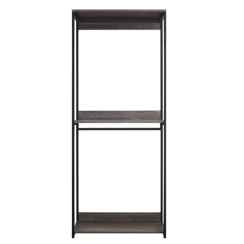 AndMakers Monica Farmhouse Industrial Wood Walk-in Closet with Two Shelves in Rustic Gray