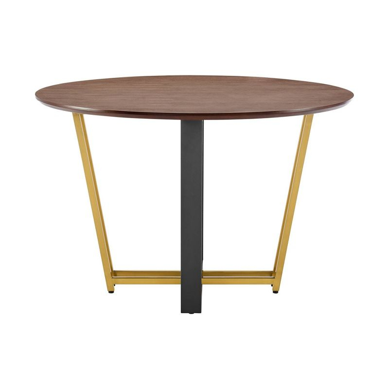 Armen Living 48" Joana Round Stainless Steel and Iron Base with Tabletop Dining Table Gold/Black/Walnut