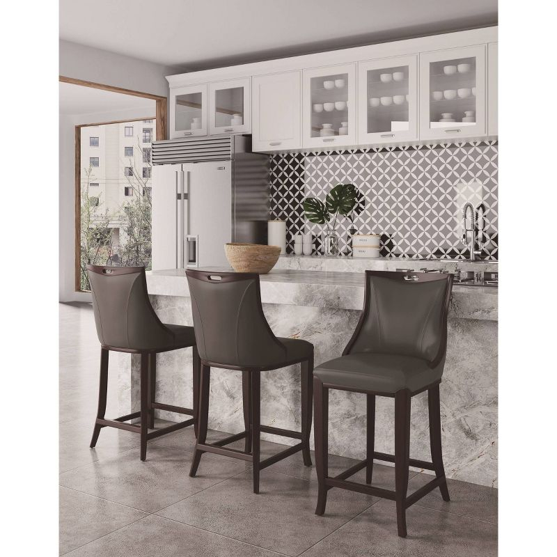 Manhattan Comfort Emperor Faux Leather Barstool Pebble Gray: Beechwood Legs, Upholstered, Fixed Height 27"