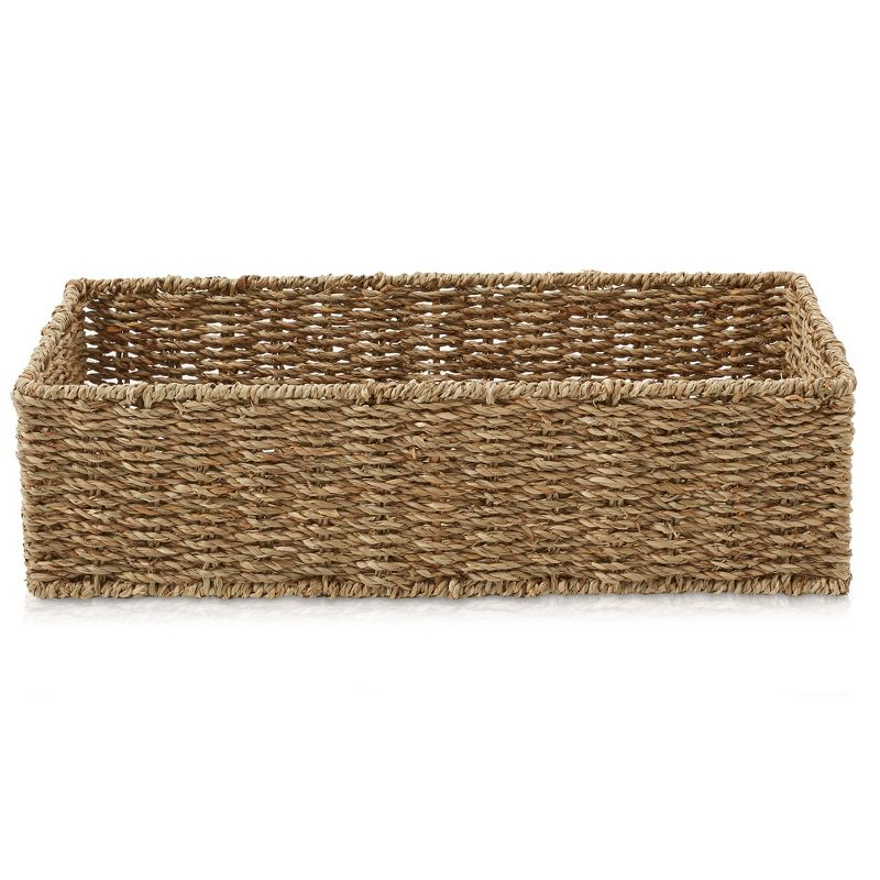 Casafield Bathroom Storage Baskets - Set of 2, Natural - Seagrass, 16" W  x 6.75" D x 4.25" H, Woven Toilet Paper, Tissue, Shelving Bins