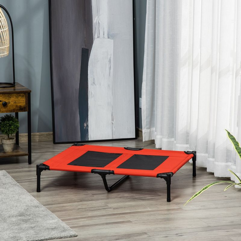 PawHut 36" x 30" Elevated Cooling Summer Dog Cot Pet Bed With Mesh Ventilation - Red