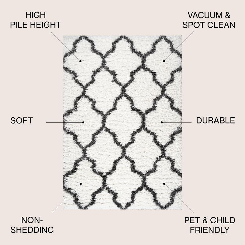 3'x5' Marrakesh Shag Trellis Area Rug, Ivory/Charcoal - JONATHAN Y