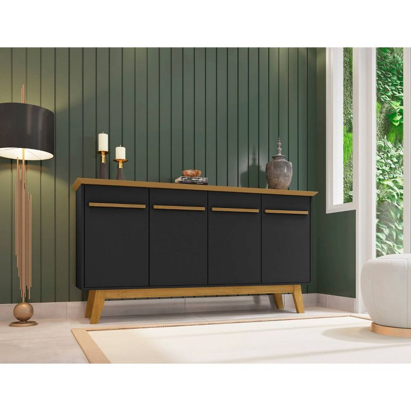 62.99" Yonkers Sideboard Black/Cinnamon - Manhattan Comfort: Mid-Century Buffet Storage Cabinet