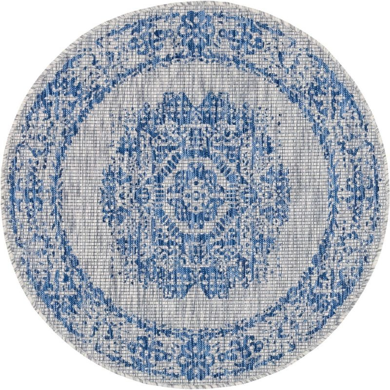Unique Loom 4' 1 x 4' 1 Round Indoor/Outdoor Traditional Blue Area Rug