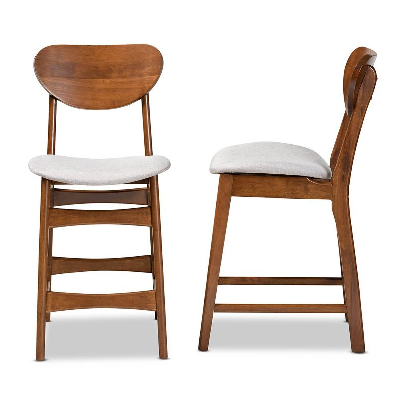 2pc Katya Fabric Upholstered & Wood Counter Height Barstool Set - Baxton Studio: Walnut Finish, Polyester