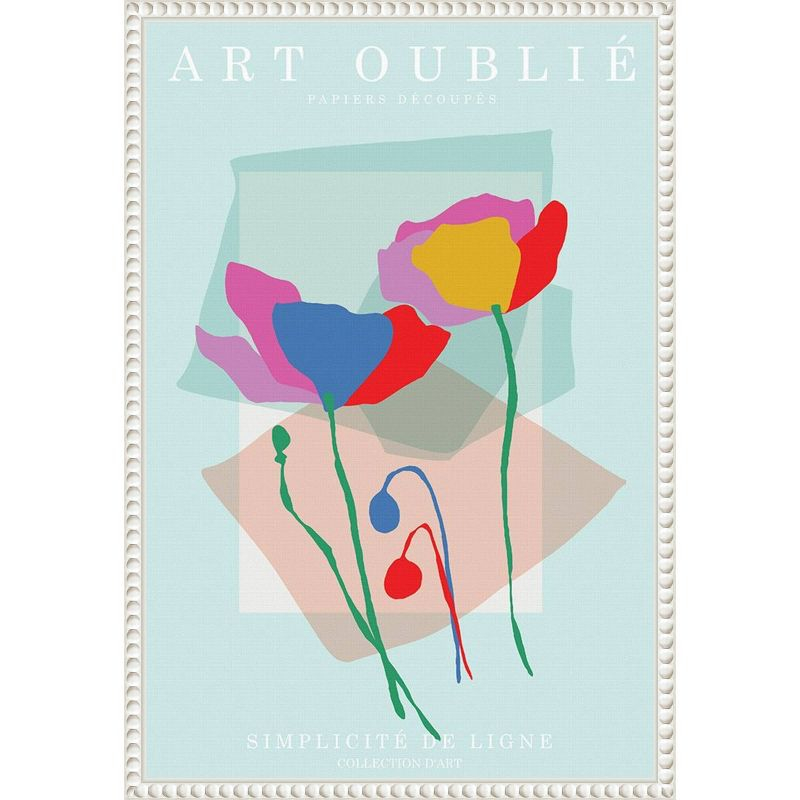 16"x23" Floral Line Simplicity by Incado Framed Canvas Wall Art Print White - Amanti Art: Modern Style, Botanical Lithograph, Vertical Layout