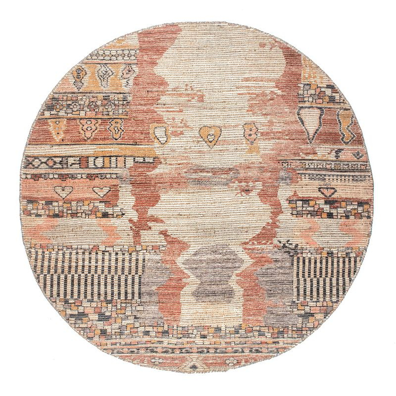Nuloom Hermina Abstract 6 Round Jute Indoor Area Rug for Dining Room Rug Neutral Rug Living Room Rug Kitchen, Multicolor/Ivory